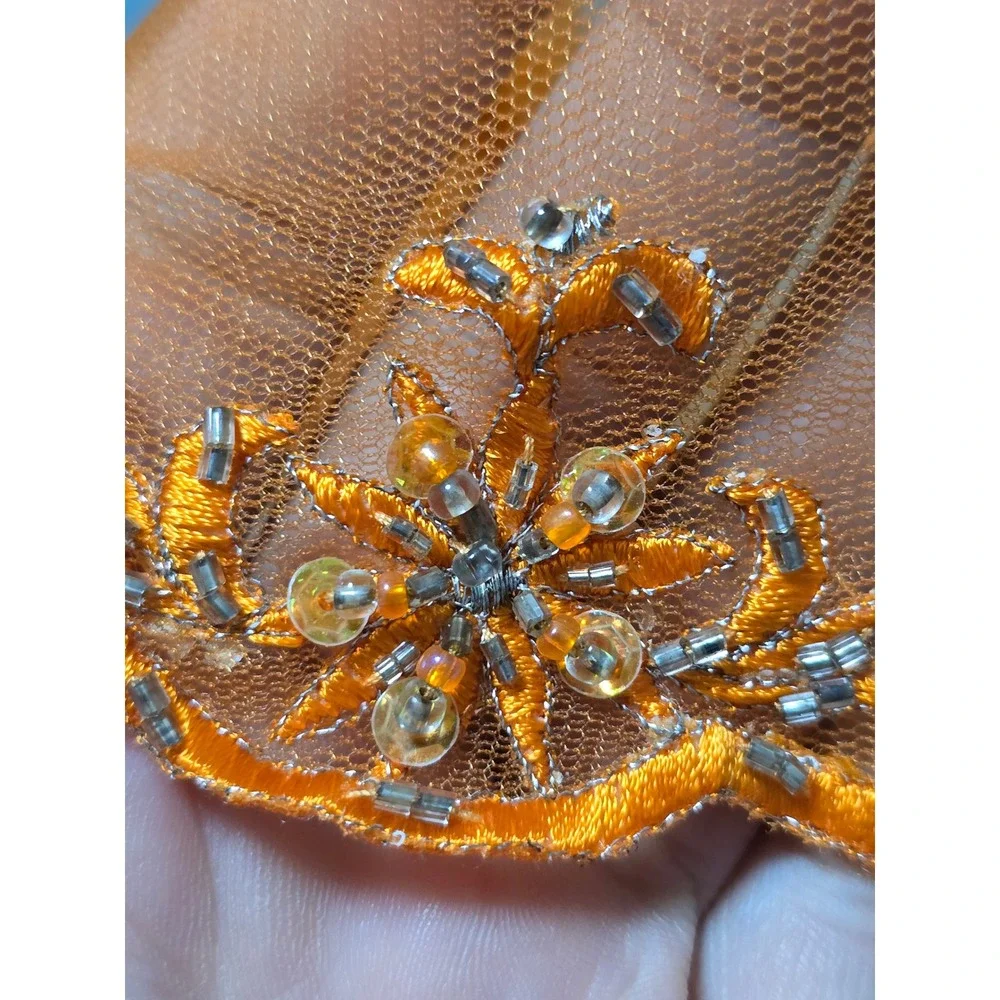Kids Orange Beaded Embroidered Sheer Bolero Shrug Party Occasion Cover Up (V)‎